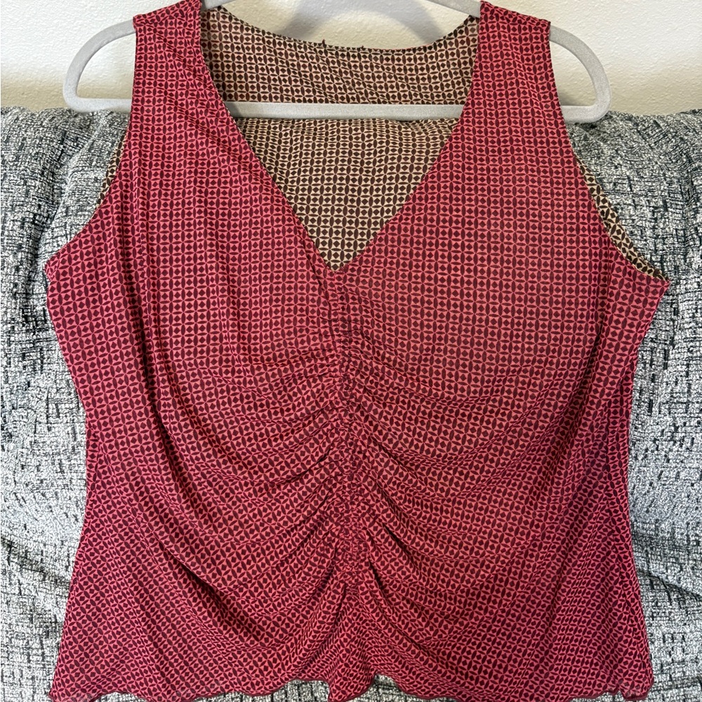 CAbi Red Ruched Sleeveless Tank Top